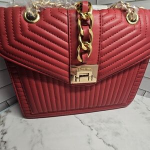 NWT Badgley Mischka Red Quilted Chain Shoulder Bag